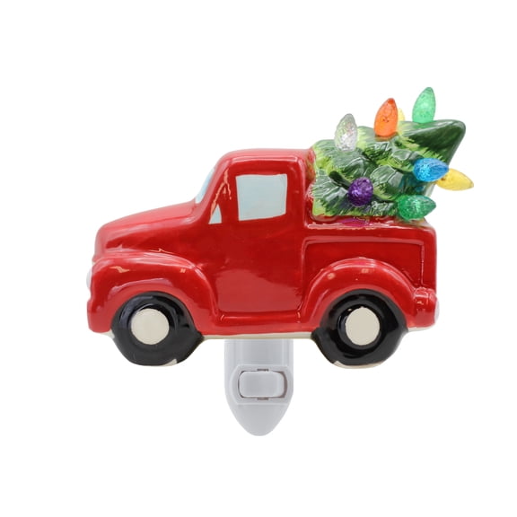 Creative Hobbies Christmas Tree in Truck Night Light - Plug in Ceramic Vintage Night Light with LED Bulb