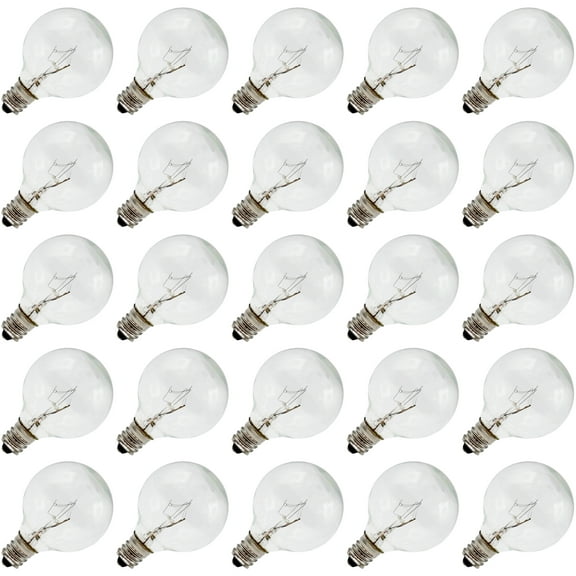 Creative Hobbies Clear Globe G40 Replacement Bulbs for Outdoor String Lights - 5W 120V Fit E12 C7 Candelabra Screw Base Light Sockets, 1.5 Inch Size for Patio String Decor | 25 Pack