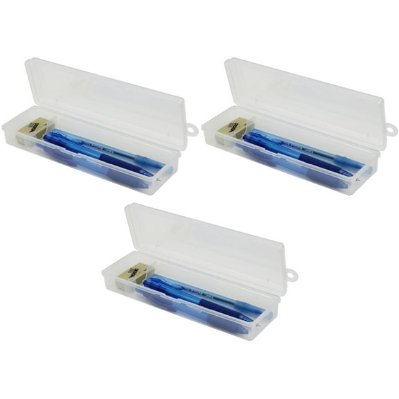 Creative Hobbies Clear Polypropylene Mini Storage Box with Hinged Lid & Snap Closure -For Pencils, Pens, Drill Bits, Office Supplies, Organization, Tool Box and more | 3 Pack