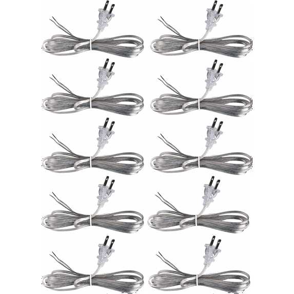 Creative Hobbies Clear Silver Lamp Cord, 8 Foot Long, Replacement Lamp Cord Lamp Repair Part, 18/2 SPT-1 Wire, UL Listed | 10 Pack