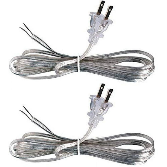 Creative Hobbies Clear Silver Lamp Cord, 8 Foot Long, Replacement Lamp Cord Lamp Repair Part, 18/2 SPT-1 Wire, UL Listed | 2 Pack