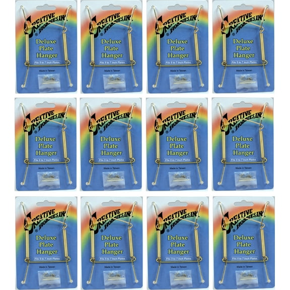 Creative Hobbies Deluxe Plate Display Hangers, Spring Style, Expandable to Hold 5 to 7 Inch Plates- Gold Wire Spring Type, Hanger Hooks & Nails Included -Pack of 12 Hangers