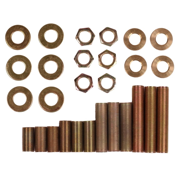 Creative Hobbies ELYPACK - 28 Piece Lamp Repair Hardware Assortment Pack, Includes Pipe Nipples, Washers, Lock Nuts