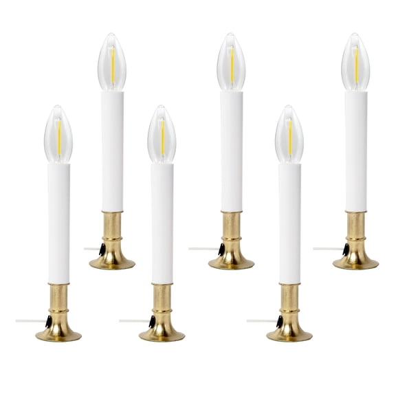 Creative Hobbies Electric Window Candle Lamp with LED Bulb, Brass Plated Base, Dusk to Dawn Sensor Turns Candle on in Dark and Off in Light, Ready to Use! 6 pack (LED)