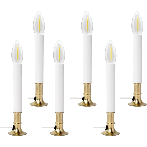 Creative Hobbies Electric Window Candle Lamp with LED Bulb, On/Off Switch, Brass Plated Base, Ready to Use! | 6 Pack