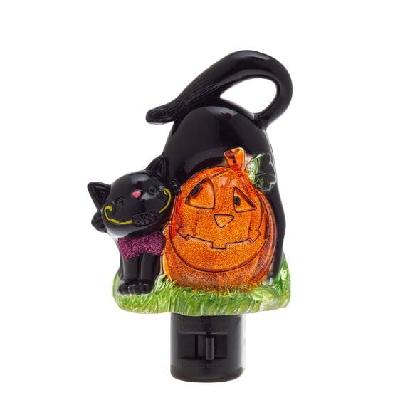 Creative Hobbies Holiday Decor Night Lights - Featuring Halloween Jack O' Lantern Pumpkin and Black Cat with Rotational Socket and On/Off Switch