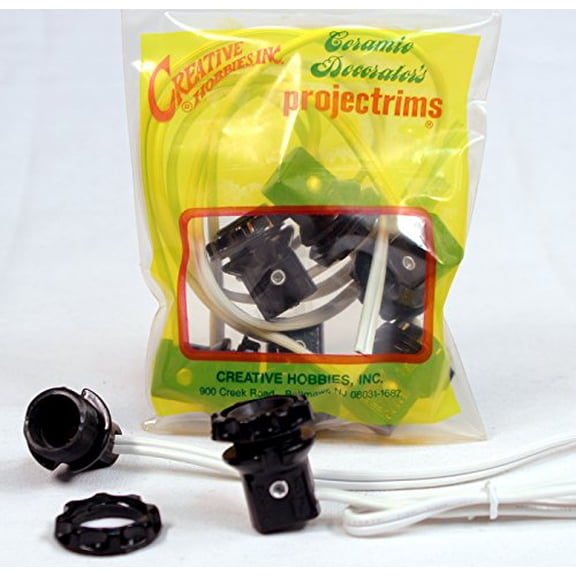 Creative Hobbies? LP1970 Phenolic Candelabra (E12) Base Socket with 1.25 Inch Shoulder and Screw Ring, 8 Inch Wire Leads, Wholesale Pack of 6