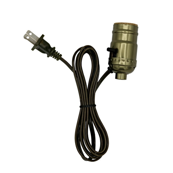 Creative Hobbies M995A Instant Lamp Kit - Antique Brass Plated Push Thru On/Off Medium Base Lamp Socket is Pre-Wired with 6 Foot Brown Lamp Cord with Polarized End Plug