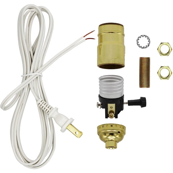 Creative Hobbies Make a Lamp or Repair Kit - All Essential Hardware, Gold 3 Way Socket, and White Electric Cord