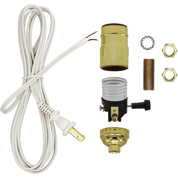 Creative Hobbies Make a Lamp or Repair Kit - All Essential Hardware, Gold 3 Way Socket, and White Electric Cord