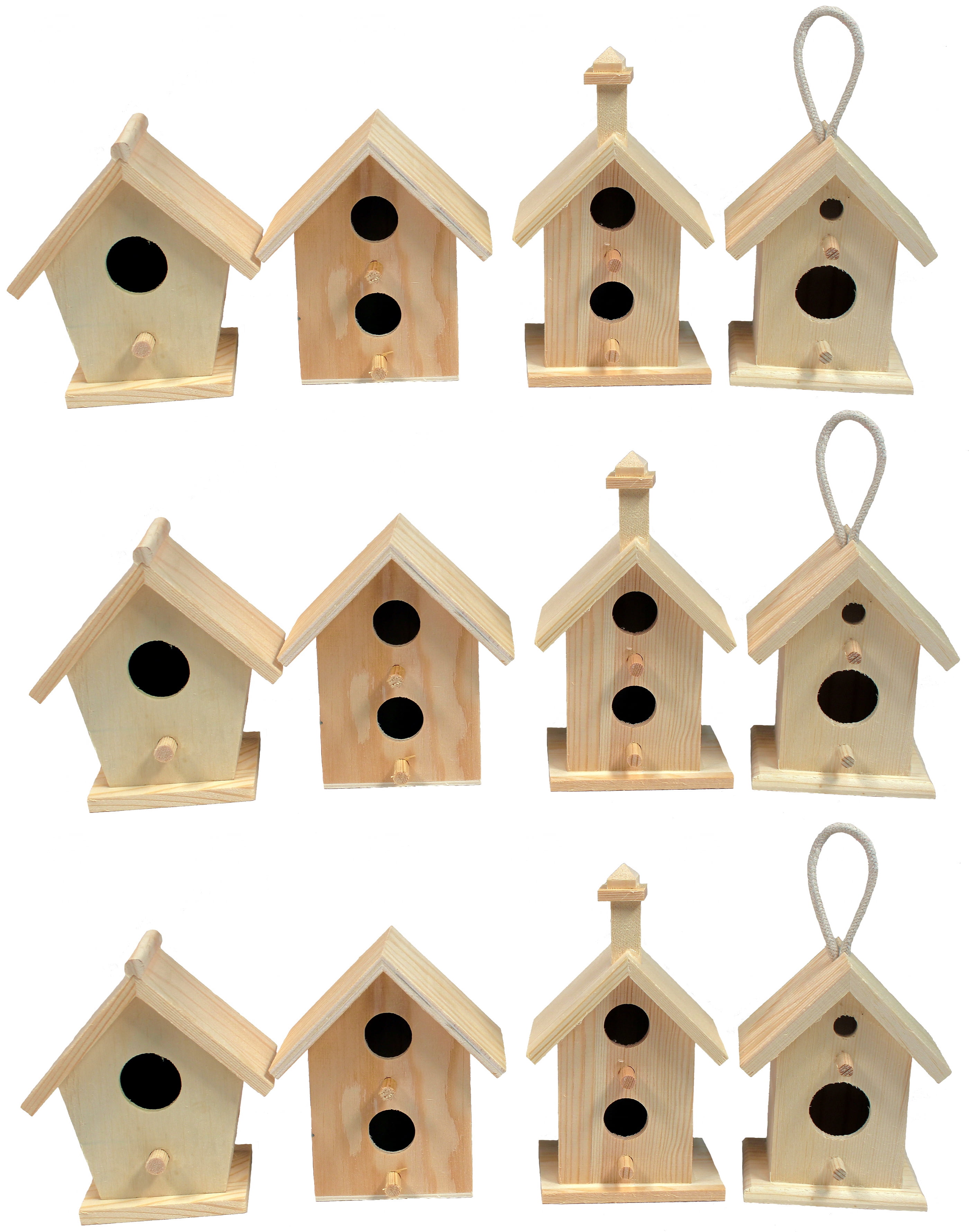 Creative Hobbies Mini 4 Inch Tall Birdhouse, Set of 12, Unfinished Wood Ready to Paint or Decorate