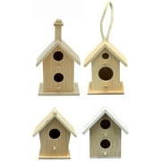 Creative Hobbies Mini 4 Inch Tall Birdhouse, Set of 4 Styles, Unfinished Wood Ready to Paint or Decorate