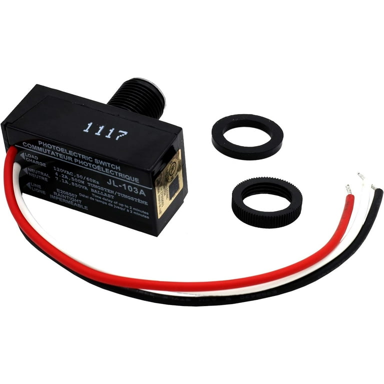 Pack of 2, Outdoor Hard-Wired Post Eye Light Control Electric Resistor Photocell Light Sensor, Dusk to Dawn Sensor, Convert Fixtures to Auto On at Night, LED HID CFL JL-103A Pack of 2, Outdoor Hard-Wired Post Eye Light Control Electric Resistor Photocell Light Sensor, Dusk to Dawn Sensor, Convert Fixtures to Auto On at Night, LED HID CFL JL-103A