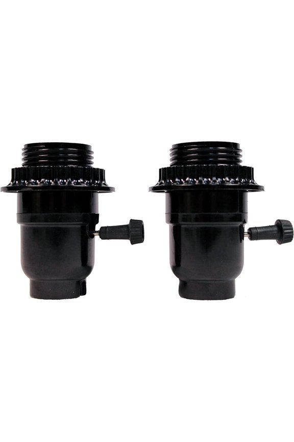Phenolic 3 Way Turn Knob, Medium Base Light Socket, Full Uno Thread and Ring, 1/8 IP Thread Cap -Pack of Two Sockets