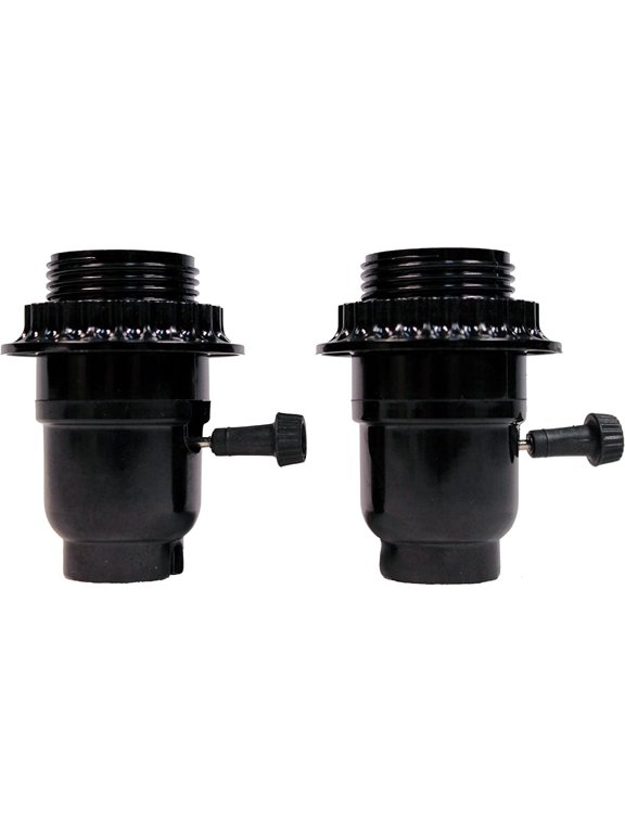 Phenolic 3 Way Turn Knob, Medium Base Light Socket, Full Uno Thread and Ring, 1/8 IP Thread Cap -Pack of Two Sockets