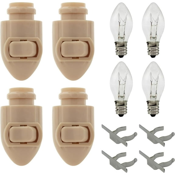 Creative Hobbies Plug in Night Light Module Includes 4 Bulbs and 4 Metal Clips, Great for Making Your Own Decorative Night Lights, Pack of 4 (Ivory)