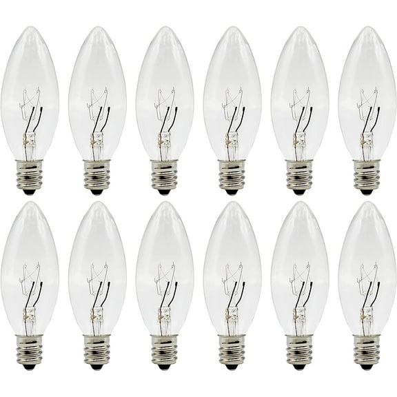 Creative Hobbies Replacement Light Bulbs for Electric Candle Lamps & Chandeliers - 7 Watt, Clear, Steady Burning - Pack of 12