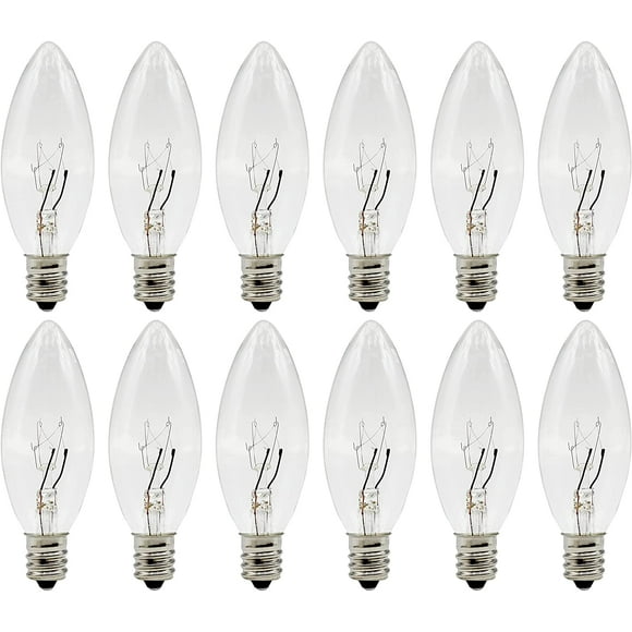Creative Hobbies Replacement Light Bulbs for Electric Candle Lamps & Chandeliers - 7 Watt, Clear, Steady Burning - Pack of 12