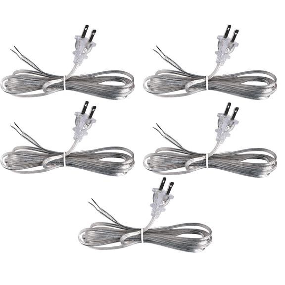 Creative Hobbies Silver Lamp Cord, 12 Foot Long, Replacement Lamp Cord Lamp Repair Part, 18/2 SPT-1 Wire, UL Listed | 5 Pack
