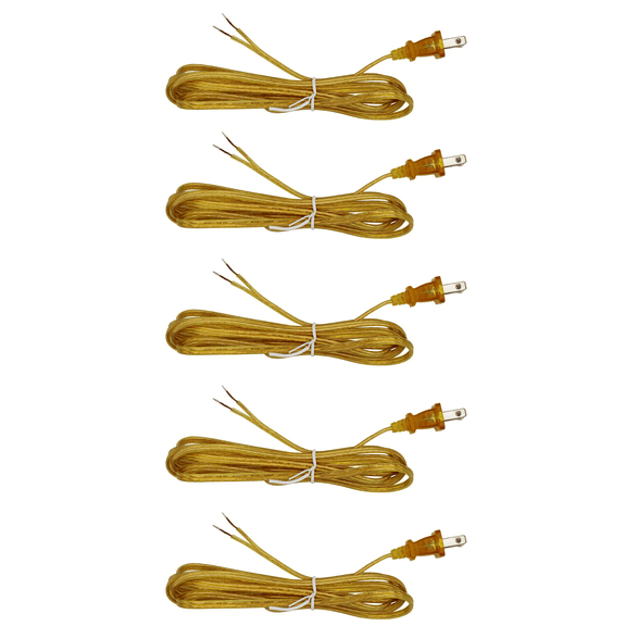 Creative Hobbies Transparent Gold Lamp Cord, 8 Foot Long, Replacement Lamp Cord Lamp Repair Part, 18/2 SPT-1 Wire, UL Listed - 5 Pack