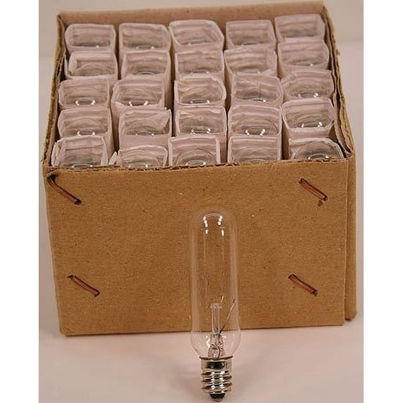 Creative Hobbies Tubular Light Bulbs for Appliance, Chandelier, Wall Sconce, Salt Lamps & More -15 Watt, Candelabra, Clear (15T6C) -Box of 25 Bulbs