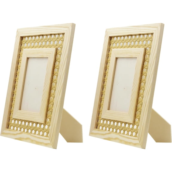 Creative Hobbies Unfinished Wood Cane Webbing Picture Frame, Paint or Decorate to Suit Your Style – Fits 4″ × 6″ Photos, Boho Display for Tabletop or Wall | 2 Pack