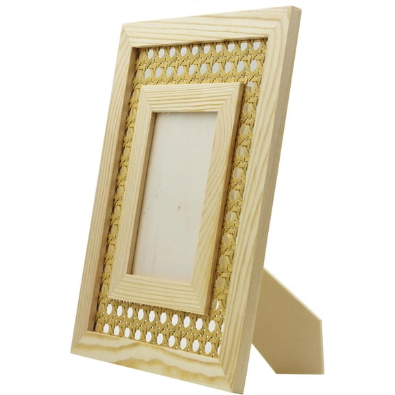 Creative Hobbies Unfinished Wood Cane Webbing Picture Frame, Paint or Decorate to Suit Your Style – Fits 4″ × 6″ Photos, Boho Display for Tabletop or Wall