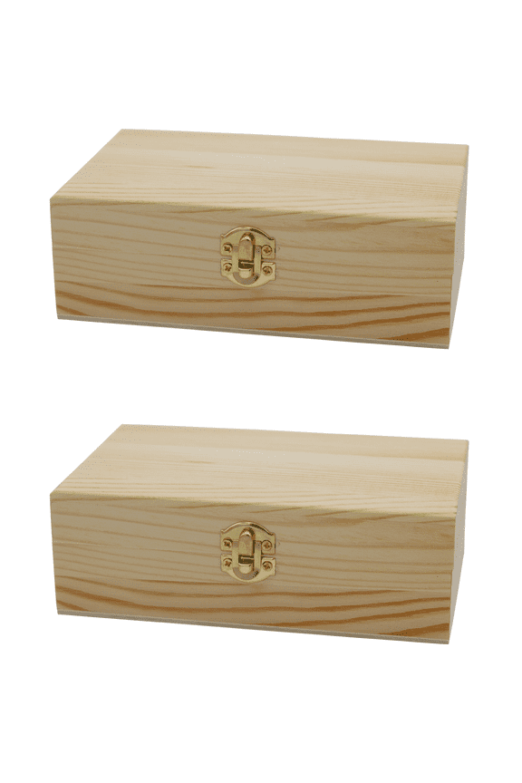 Unfinished Wood Craft Box – Light Unfinished Wood with Clasp – Make Your Own Gift Box, Jewelry Box, Photo Box - Decorate with Paint, Ribbon, Decoupage and More – 6" x 4" x 2" | 2 Pack