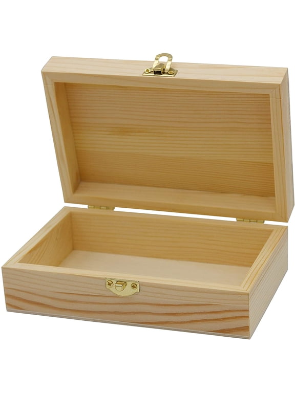 Unfinished Wood Craft Box – Light Unfinished Wood with Clasp – Make Your Own Gift Box, Jewelry Box, Photo Box - Decorate with Paint, Ribbon, Decoupage and More – 6" x 4" x 2"