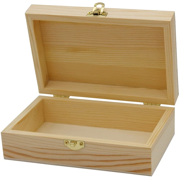 Creative Hobbies Unfinished Wood Craft Box – Light Unfinished Wood with Clasp – Make Your Own Gift Box, Jewelry Box, Photo Box - Decorate with Paint, Ribbon, Decoupage and More – 6" x 4" x 2"