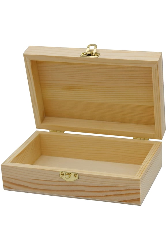 Unfinished Wood Craft Box – Light Unfinished Wood with Clasp – Make Your Own Gift Box, Jewelry Box, Photo Box - Decorate with Paint, Ribbon, Decoupage and More – 6" x 4" x 2"