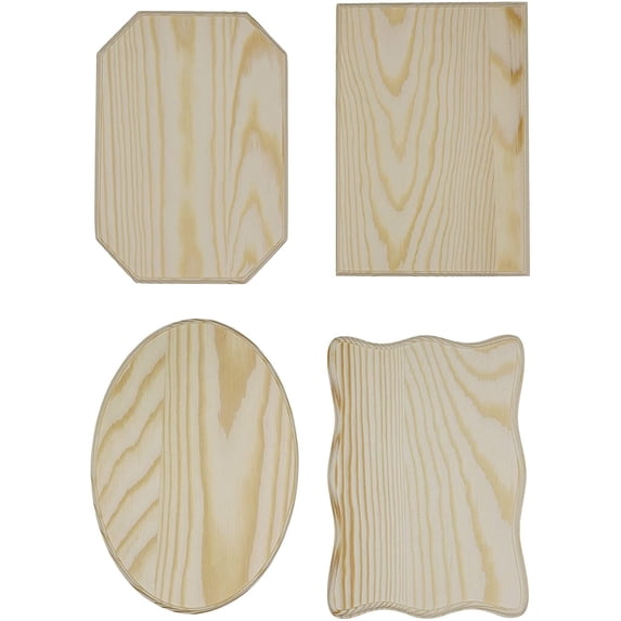 Creative Hobbies Unfinished Wood Plaques, 6.5 Inch x 4.5 Inch, 4 Assorted Shapes