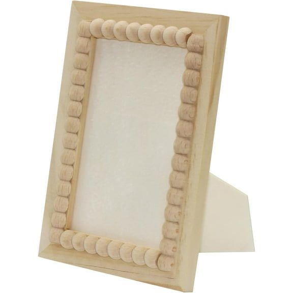 Creative Hobbies Unfinished Wooden Beaded Picture Frame | Paint or Decorate – Fits 4″ × 6″ Photos, Boho Farmhouse Display for Tabletop or Wall