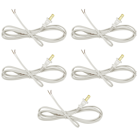 Creative Hobbies White Lamp Cord, 8 Foot Long, Replacement Lamp Cord Lamp Repair Part, 18/2 SPT-1 Wire, UL Listed - 5 Pack
