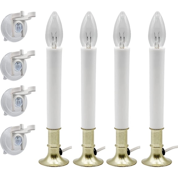 Creative Hobbies Window Candle Kit - Electric Candle Lamp with Dusk to Dawn Sensor, 7W Bulb, and Suction Cup Holder in Each Box | 4 Pack