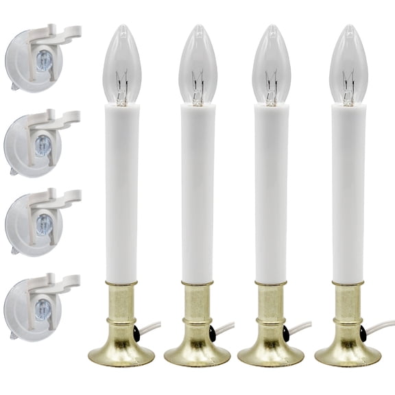 Creative Hobbies Window Candles Kit with On/Off Switch, 7W Bulbs and Suction Cup Holders, 4 Pack