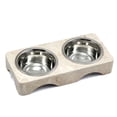thumbnail image 1 of Creative Home Natural Champagne Marble Double Diner Pet Food and Water Feeding Set with 1.0 Pint Removable Stainless Steel Bowls, Beige, 1 of 3
