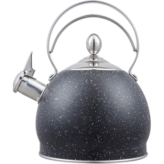 Creative Home 2.5 Qt. Stainless Steel Whistling Tea Kettle, Opaque Black with Speckle