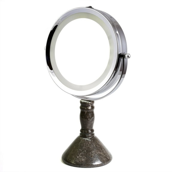 Creative Home 33097 Deluxe 7" Double Sided Swivel Vanity Led Mirror with 1X, 7X Magnification & Charcoal Marble Stone Pillar Stand,