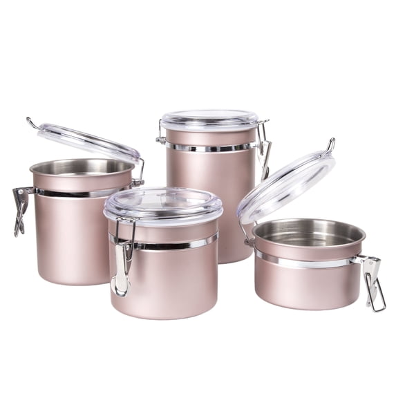 Creative Home 4-Piece Stainless Steel Canister, Container Set with Air Tight Lid, and Locking Clamp, Rose Gold