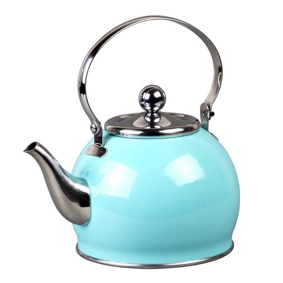 Creative Home 77097 1 qt. Royal Stainless Steel Tea Kettle with Removable Infuser Basket & Folding Handle - Aqua Sky