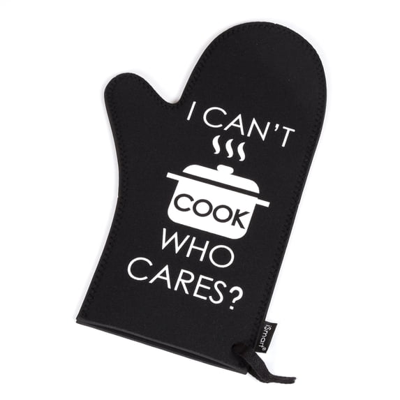 Creative Home Black Neoprene Oven Mitt "I Can't Cook Who Cares?"