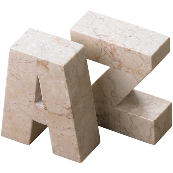 Creative Home 6" AZ Letter Natural Champagne Marble Bookends, Set of 2