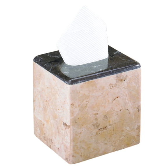 Creative Home Genuine Champagne and Charcoal Banded Marble Tissue Box Holder, Cover