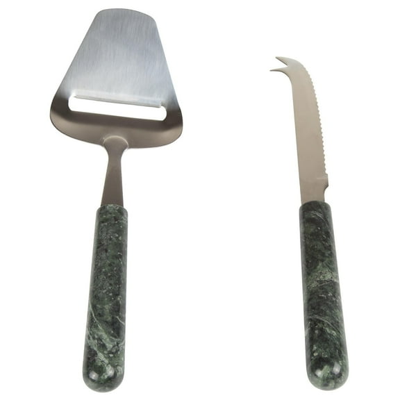 Creative Home Natural Green Marble 2-Piece Stainless Steel Cheese Cutter Slicer and Knife Serving Set