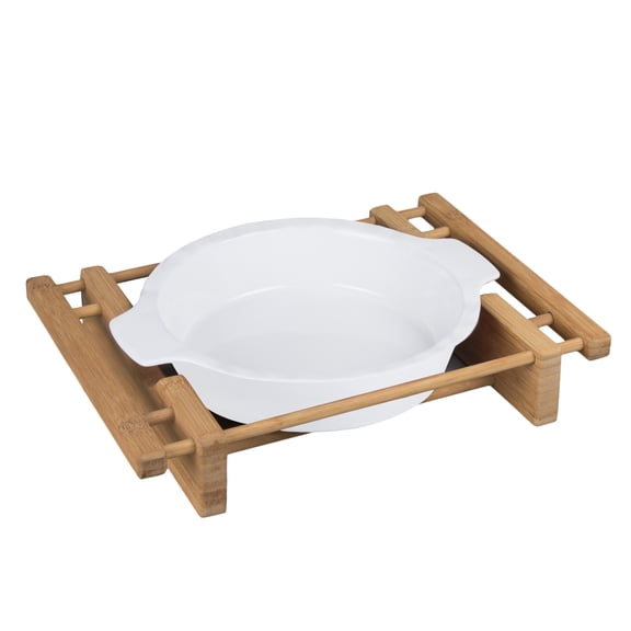 Creative Home Grand Buffet 10 inch Stoneware Baking Dish with Bamboo Cradle