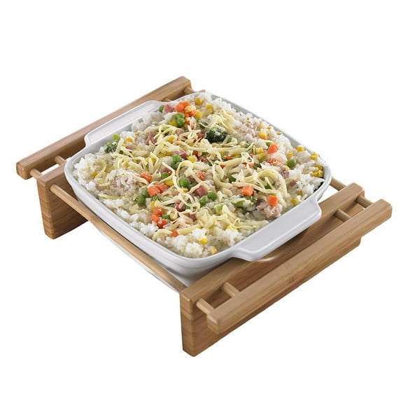 Creative Home Grand Buffet Stoneware Square Baking Dish W/Bamboo Cradle