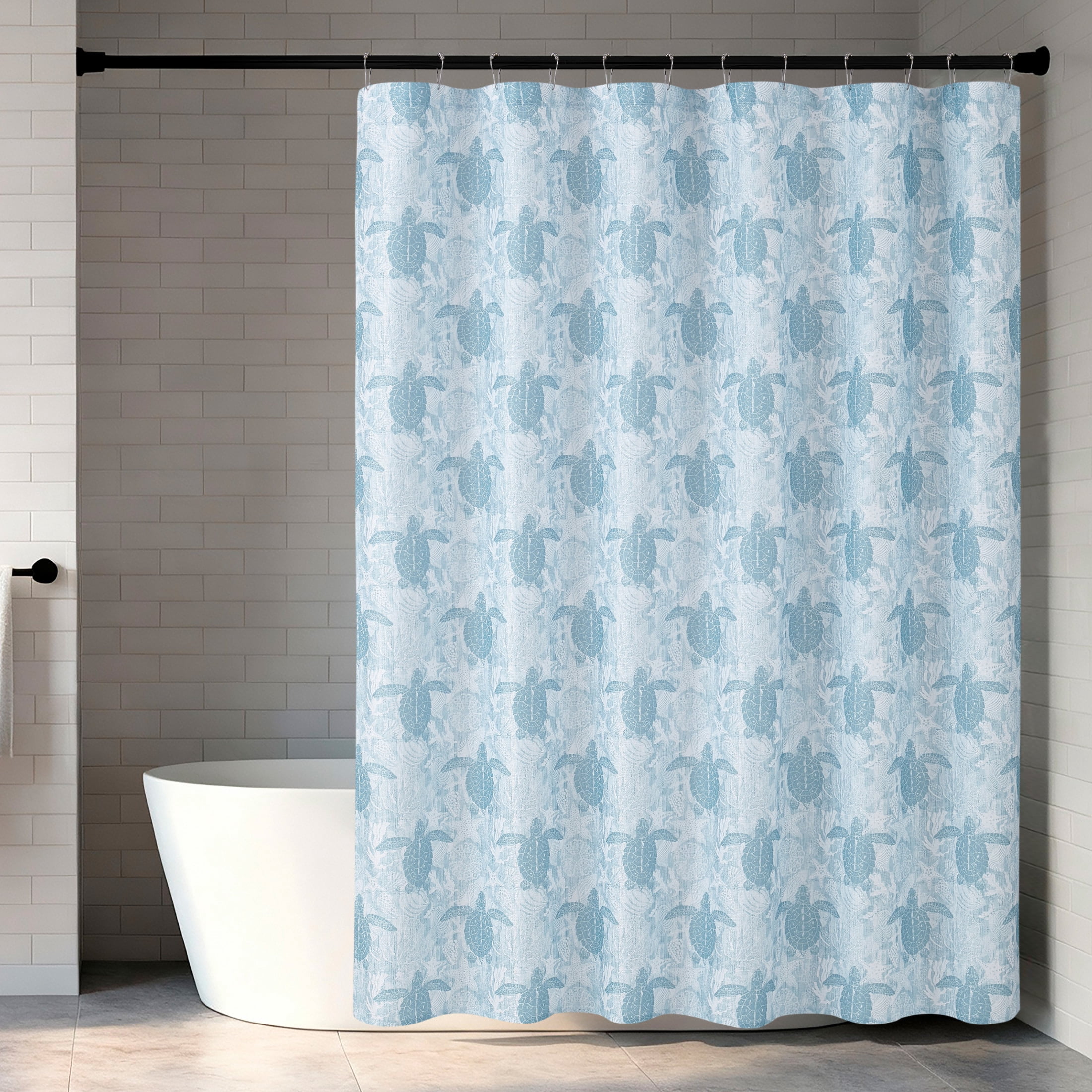 Creative Home Ideas 70" x 72" Fabric Bathroom Shower Curtain, Poseidon Blue