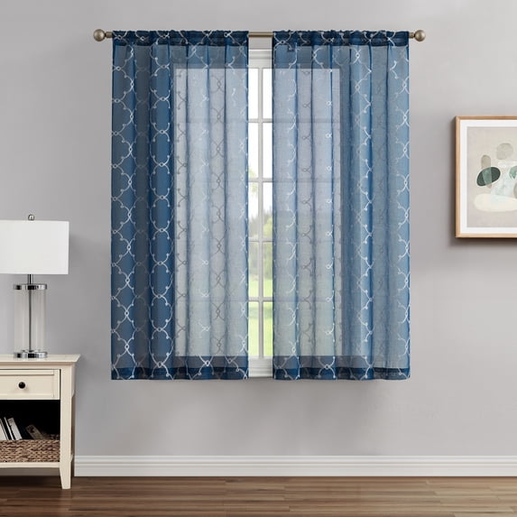 Creative Home Ideas Contemporary/Modern/Farmhouse/Traditional 2 Piece Embroidered/Geometric Sheer Curtain Set