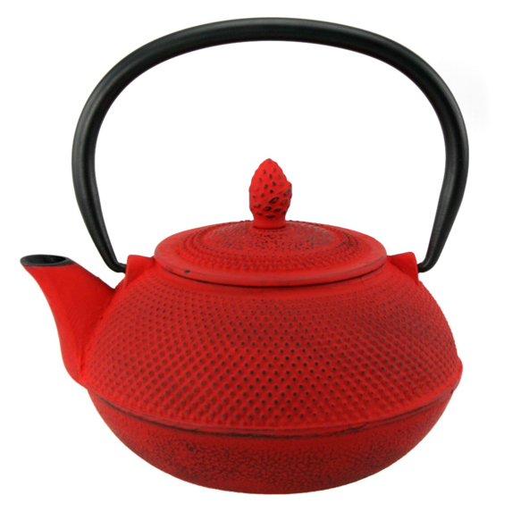 Creative Home Kyusu 30 oz. Cast Iron Tea Pot with Removable Stainless Steel Infuser Basket, Red